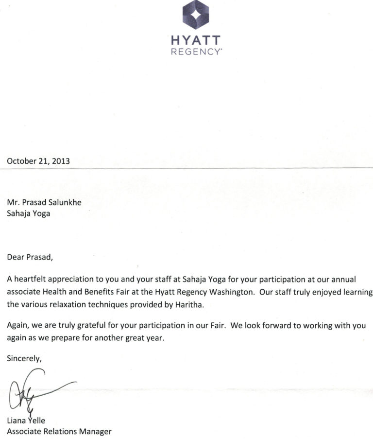 Hyatt Regency Hotelappreciation certificate Oct 2013